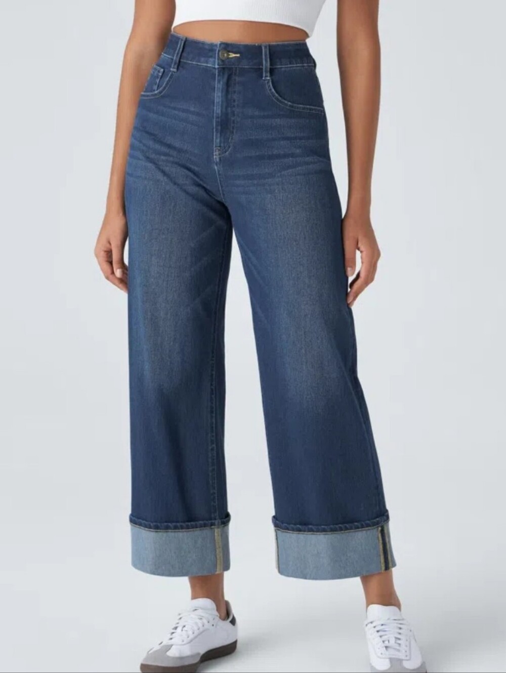 Halara Flex High Waisted Rolled Hem Wide Leg Jeans Sz Lg Comfort‎ Athleisure